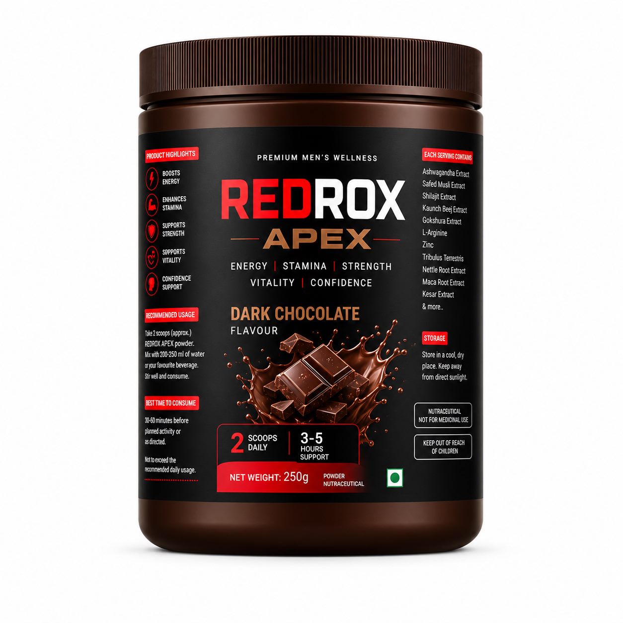 REDROX APEX Dark Chocolate jar on white background