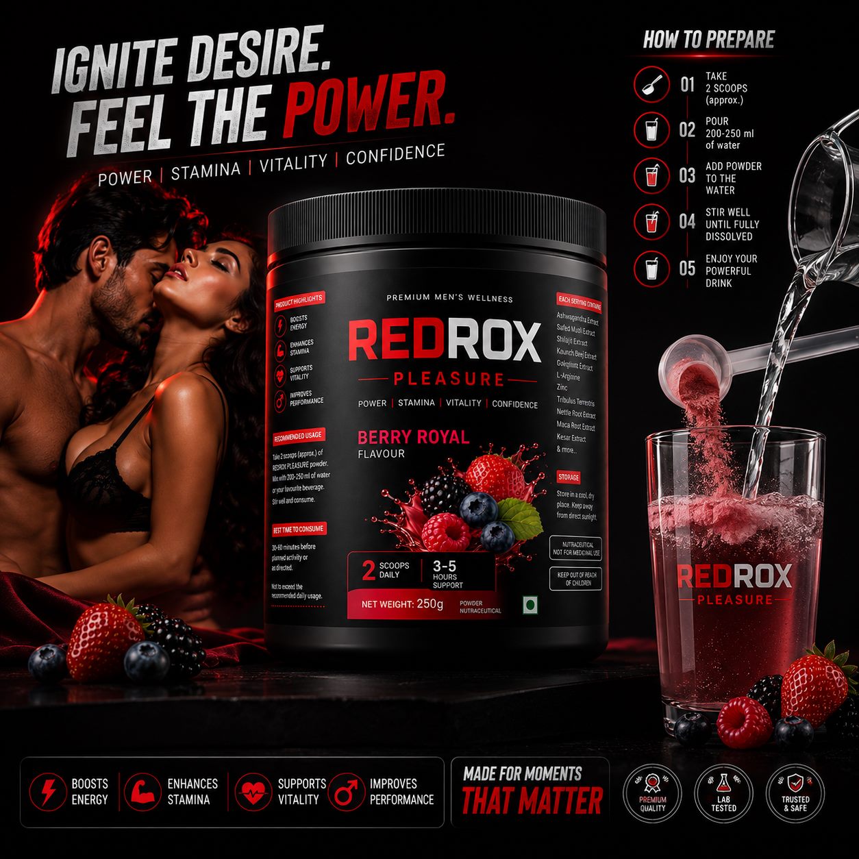 REDROX PLEASURE Berry Royal being mixed into a drink