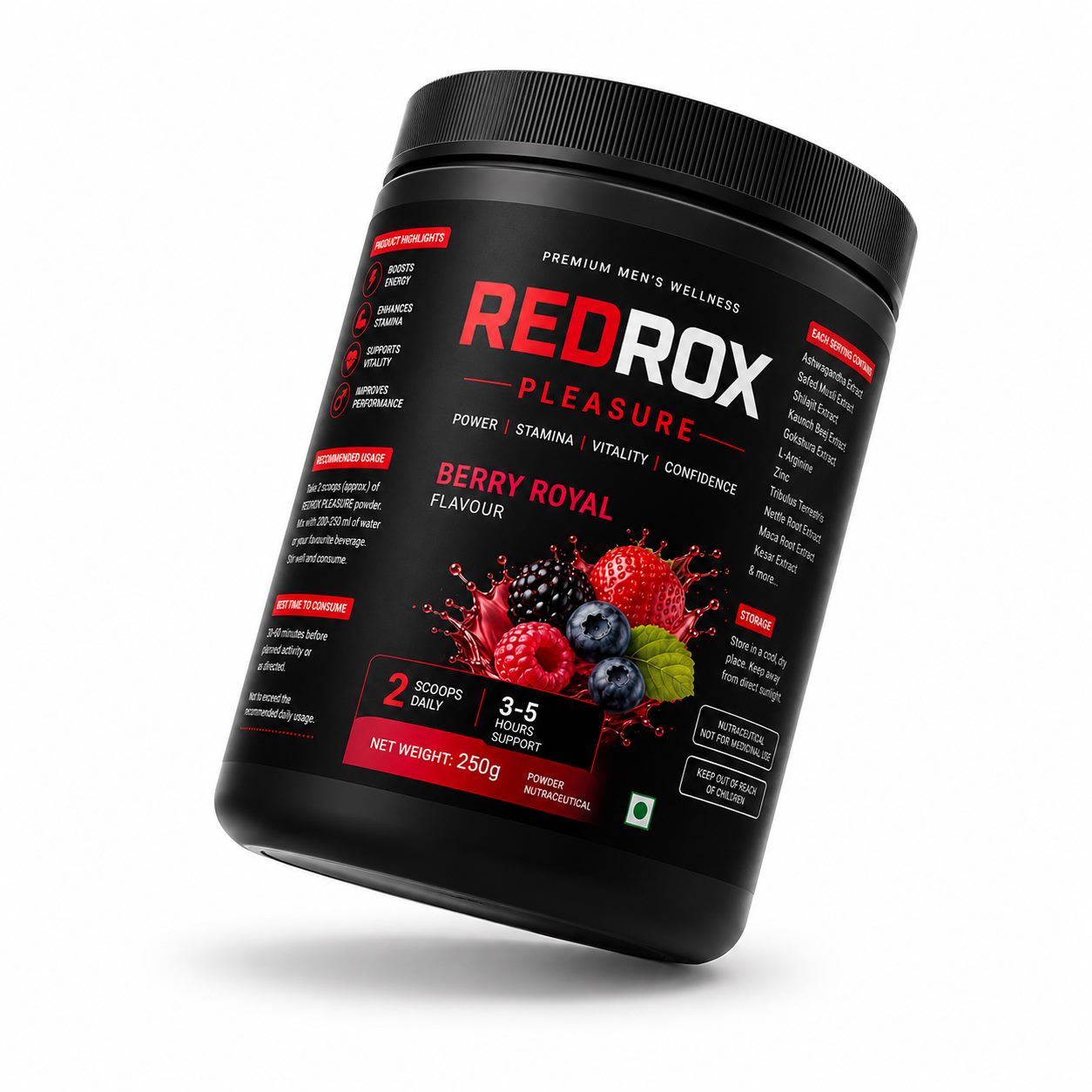 REDROX PLEASURE Berry Royal jar, angled studio shot